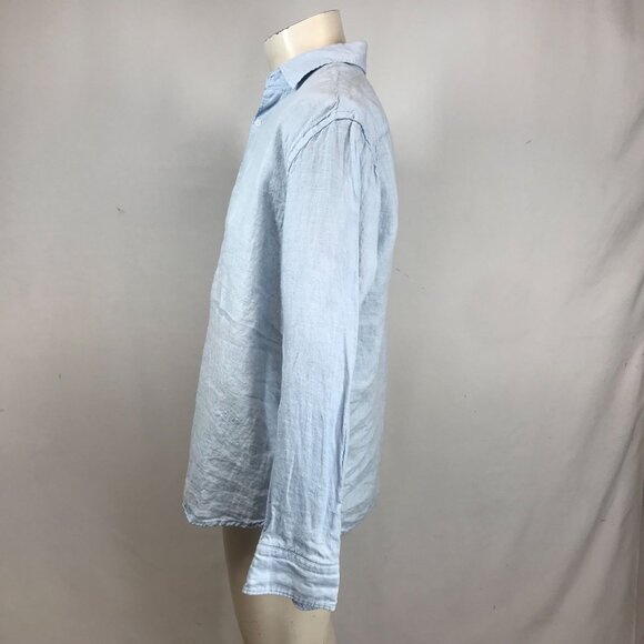 PORTER & ASH -MEN'S XLARGE -BLUE LONG SLEEVE BUTTON COLLARED 100% LINEN SHIRT - Picture 6 of 8